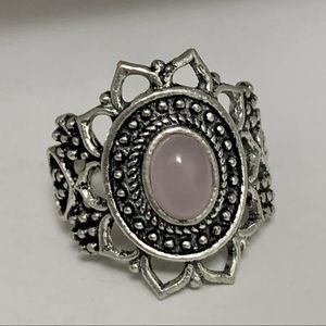Handmade Rose Quartz Silver Mandala Ring